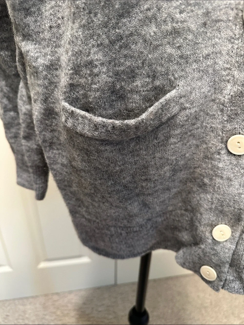 J. Crew Heather Gray V-Neck Button-Front Cardigan made with Alpaca and Merino
